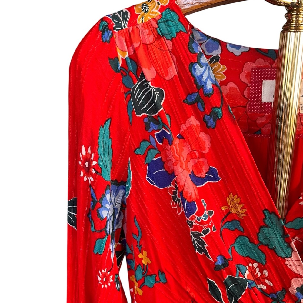 Anthropologie Red Floral Boswell Midi Dress 8 - Picture 4 of 16